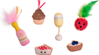 Lot de 6 jouets en peluche pour chat, design gâteau et bouteille de vin, avec plumes froissées et herbe à chat, jouets interactifs à mordre et à mâcher