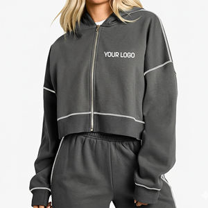 Sudadera con Capucha Corta de Hombros Caídos, Estilo Casual, con Costuras en Contraste, para Mujer, Logotipo Personalizado Impreso, Sudadera Gruesa, OEM/ODM - Product Image 4