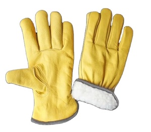 Full White Fleece Lining Cold Resistant Cowhide Grain Leather <b>Driver</b> <b>Gloves</b> Quality Leather Industrial Safety Protection <b>Gloves</b> - Product Image 1