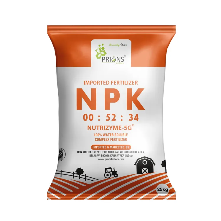 Atacado fornecedor de boa qualidade pura e 100% solúvel em água NUTRIZYME-5G orgânico npk 00 : 52 : 34 fertilizante