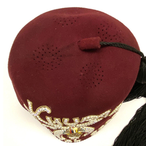 Chapeau d'officier maçonnique, fez Shriners brodé de strass et de fils dorés avec pompon, fez Shriners sportif - Product Image 5
