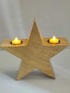 Bougeoir en bois de manguier fait à la main en forme d'étoile Photophore pour les fêtes de mariage de Noël Produits de décoration - Product Image 2