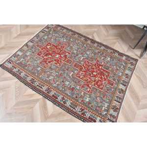 Vintage Turkish Rug, Accent 3.6x5 ft (111x152 cm) Rug, <b>Red</b> Bordered <b>Wool</b> Rug - Product Image 5