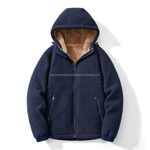 OEM Manteau d'hiver pour hommes teint en plaine Veste polaire chauffante à fermeture éclair décontractée grande taille, vestes tricotées à capuche chaudes et épaisses - Product Image 2