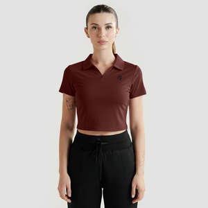 เสื้อยืดคอปกแบบระบายอากาศได้ดี สีน้ำตาลแดง ความยาวสั้น - Product Image 1