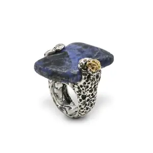 Fine jewellery made in Italy handcrafted top quality Cratere maxi ring in 925 silver bronze and natural stones fot sales