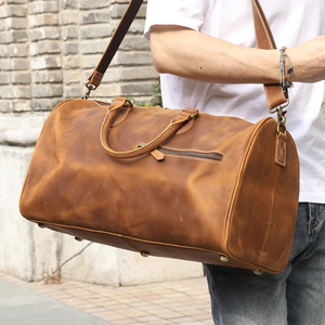 Sac de voyage pliable en cuir véritable léger grande capacité avec fermeture éclair, durable, marron - Product Image 4