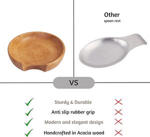 Repose-cuillère en bois d'acacia pour cuisinière, repose-cuillère à café pour comptoir de cuisine, porte-spatule de cuisine rond pour comptoir, cuillère - Product Image 4