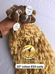 Top mejor calidad 20 "#24 Color Natural rizado paquete al por mayor crudo templo indio directo de la India máquina doble trama cabello humano - Product Image 6