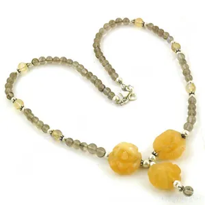 Collier en perles de quartz bohème pour femmes |   Classique vintage |   Religieux |   Perle |   Forme de chiffre |   Chaînes |   Plaqué or - Product Image 1