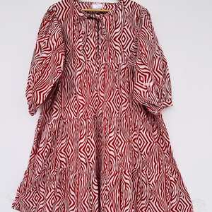Classic Vintage Style Red Line Printed Hand Block Printed Cotton Midi <b>Dresses</b> for Women Bohemian Mini Casual Natural Button - Product Image 1
