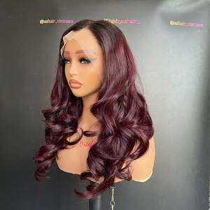Full Cuticle Aligned Colored Curly Wig with Bouncy <b>Highlight</b> for Swiss Transparent Lace Virgin Vietnamese Human Hair Vendors - Product Image 4