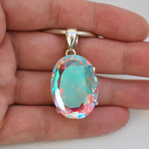 จี้อัญมณีควอตซ์ออร่านางฟ้าธรรมชาติที่สวยงามทันสมัยขนาด12X16มม. รูปไข่925สเตอริงสเตอร์ลิงเครื่องประดับโบฮีเมียนของผู้หญิงที่สง่างาม - Product Image 1