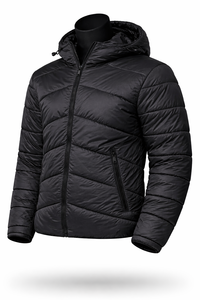 Veste matelassée à capuche noire pour homme, matelassage chevron, légère, pour l'hiver, fabrication sur mesure OEM ODM, vente en gros - Product Image 5
