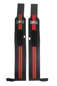 Par de muñequeras rojas de goma de algodón para adultos de talla única para entrenamiento de levantamiento de pesas y levantamiento de pesas en el gimnasio - Product Image 6