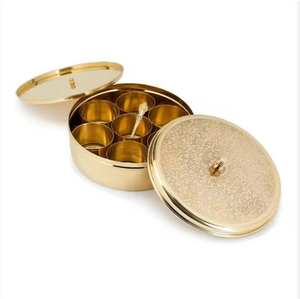 Ensemble de boîtes à épices en laiton et cuivre avec couvercle métallique, boîte à pain et à épices, meilleurs récipients à épices en laiton d'Inde - Product Image 2