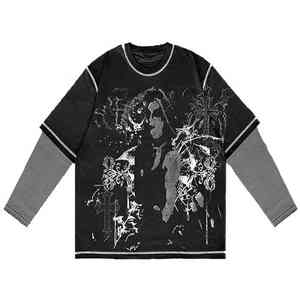 Camiseta unisex transpirable de manga regular con logotipo personalizado 100% algodón Street Vintage de manga larga ecológica - Product Image 5