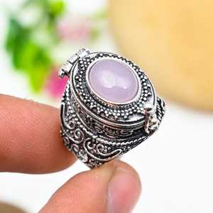 Pink Chalcedony Pill Box Ring Adjustable 925 Sterling Silver Secret Message Box Ring Engagement Gift Jewelry - Product Image 3