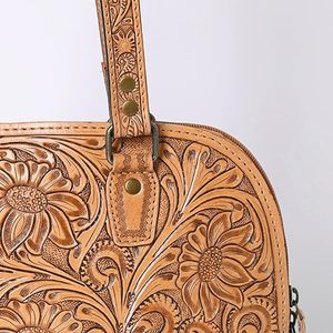 Genuine Leather Hand <b>Tooled</b> Western Style Girl's Leather Sling <b>Bag</b> Handbags for Women Ladies College <b>Tote</b> <b>Bag</b> - Product Image 3