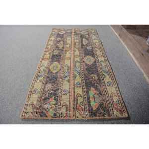 พรมตุรกีวินเทจ1.4x3.1ft พื้นที่ขนาดใหญ่สีเบจสีน้ำตาลวัสดุผ้าขนสัตว์ยางสี่เหลี่ยมเย็บปะติดปะต่อกันสำหรับห้องโถงพรมห้องนอน - Product Image 2