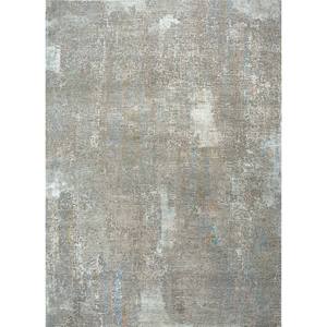 Tapis noué à la main en laine et soie de bambou à motifs abstraits Uvenuti gris et noir - pour usage domestique - Product Image 1