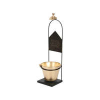 Jardinière de sol en aluminium thermolaqué Home Sweet Home 53 cm, support décoratif en forme de seau doré, rustique, pour plantes d'intérieur et d'extérieur