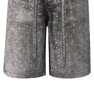 Shorts en jean délavé unisexe de haute qualité avec strass sur toute la surface, shorts en jean personnalisés avec strass pour hommes, shorts en jean diamantés pour l'été - Product Image 4