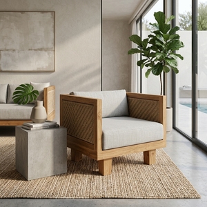 Our Modern Furniture Aswattha Visionary Solid Wood Woven Armchair Elegant Rattan Panel Lounge Sofa For Living Room Setup Art - Product Image 4