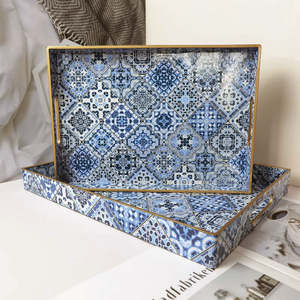 Plateau de service rectangulaire de style Blue Flora pour le petit-déjeuner, plateau de rangement pour table basse, pour pouf - Product Image 4