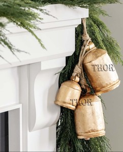 <b>Set</b> <b>of</b> <b>3</b> Christmas Cow Bells Rustic Vintage Lucky Cow Bell Handmade Harmony Giant Christmas Decoration Garland for Tree Door - Product Image 5