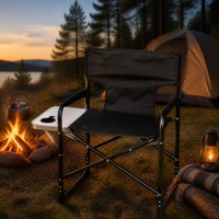 Chaise de Réalisateur Pliante Robuste Moderne avec Siège en Toile et Cadre Métallique, Chaise de Camping pour Parc et Plage avec Table Latérale