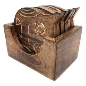 Juego de posavasos de madera de acacia de 4 piezas hecho en fábrica personalizado para bebidas con soporte de madera, posavasos de nogal - Product Image 5