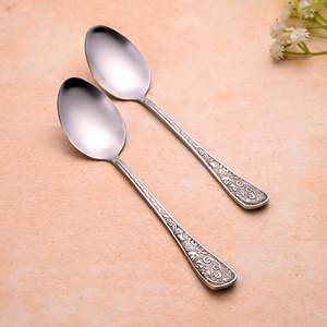 <b>Set</b> of 2 <b>Silver</b> Blossom <b>Tea</b> Spoons with Elegant Flower Design - Product Image 1