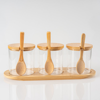 Bocaux de conservation multifonctionnels en verre borosilicate avec couvercle en bambou pour épices et spaghetti, lot de 3
