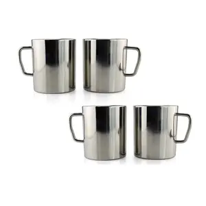 <b>Set</b> of 4 Mirror Polished <b>Mugs</b> Stainless Steel With Comfortable Handgrip Handle Perfect for Stylish Weddings and Events - Product Image 1