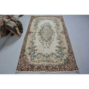 3.9x7 ft Rug, Vintage Turkish Area Rug, <b>Brown</b> <b>Wool</b> Rug - Product Image 1