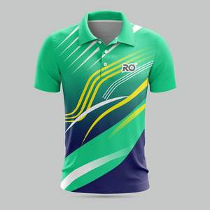 เสื้อโปโลพิมพ์ลายเสื้อคริกเก็ตคอกลมแขนสั้นผ้า180กรัมระบายอากาศได้ดีสีน้ำเงินและสีเทา - Product Image 2