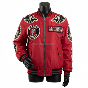 Chaqueta de bombardero elegante para mujer 280GSM tela de satén de nailon bordado de Águila Roja logotipo personalizado diseño universitario chaquetas de bombardero para mujer - Product Image 1