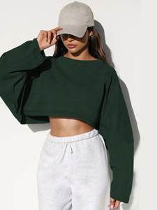 Sudadera con capucha de gran tamaño con hombros caídos de alta calidad para mujer, Tops cortos personalizados, cuello con capucha informal de Color sólido, estilo con patrón 3D - Product Image 4