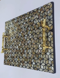 Luxueux Rectangle en forme de nacre incrustation plateau à chocolat Logo personnalisé pour la maison hôtel mariage Eid Ramadan événements décor plateau - Product Image 3