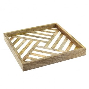 Best Selling 2-Piece Bamboo <b>Serving</b> <b>Tray</b> Set Rectangular Natural Wooden <b>Tray</b> Custom Size <b>Rounded</b> Metal Handle Home Decorative - Product Image 6