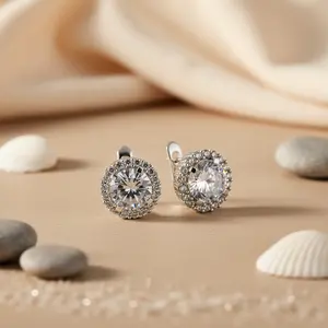 ต่างหูคริสตัลทรงรัศมีประดับเพชรคิวบิกเซอร์โคเนีย เงินแท้ 925 ของขวัญสำหรับผู้หญิง - Product Image 2