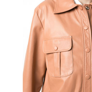 Nuevo invierno 2025-26 chaqueta de cuero informal para mujer caramelo marrón PU Shell personalizado impreso transpirable impermeable al por mayor OEM - Product Image 4