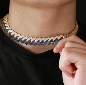 16mm Two-Tone Sterling Silver Platinum Plated Miami Cuban Link Necklace with VVS Iced Zircon Stylish Hip Hop Party Gift Him - Product Image 1