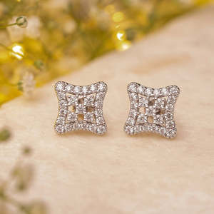 NOVAMART Fine Zarkan Hallmark <b>Silver</b> Poppins Diamond <b>Studs</b> Wholesale Export - Product Image 1