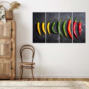 Impression sur toile vibrante : Art mural moderne aux couleurs vives avec poivrons, lot de 4 toiles - Product Image 1