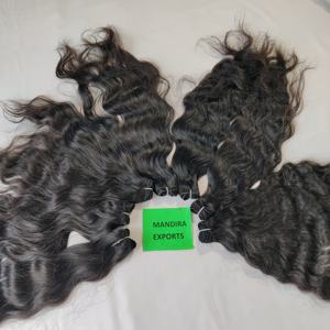 100% pas cher indien vierge Remy cuticule aligné en gros tissage noir ondulé naturel faisceaux Temple Extensions de cheveux humains - Product Image 6