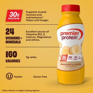 Shake protéiné Premier, bananes et crème, 30 g de protéines, 24 vitamines et minéraux pour soutenir la santé immunitaire, 11,5 fl oz, lot de 12 - Product Image 6
