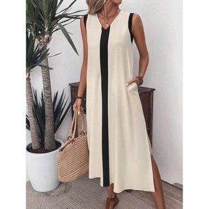 Vestido Maxi Aerobin Elegante de Jane para Mujer, con Tirantes, Cuello en V, Detalle de Franja Frontal y Abertura Lateral, para Verano Informal - Product Image 4
