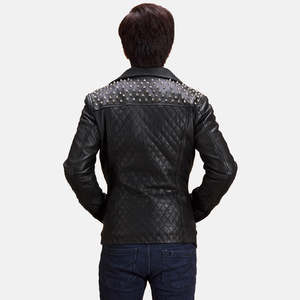 Black Studded Genuine Sheepskin and Cowhide Leather <b>Biker</b> <b>Jacket</b> Reversible Design XS to XL Sizes Autumn Season ODM Coated - Product Image 4